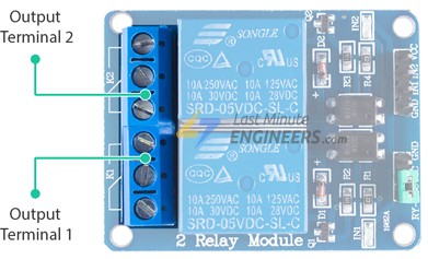 two channel relay module output terminal blocks
