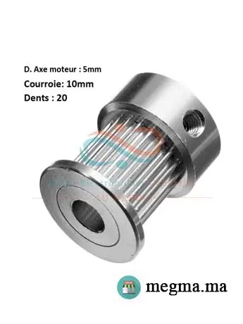 20T W10 B5 Poulie GT2 – Courroie 10mm dents 20 axe 5mm